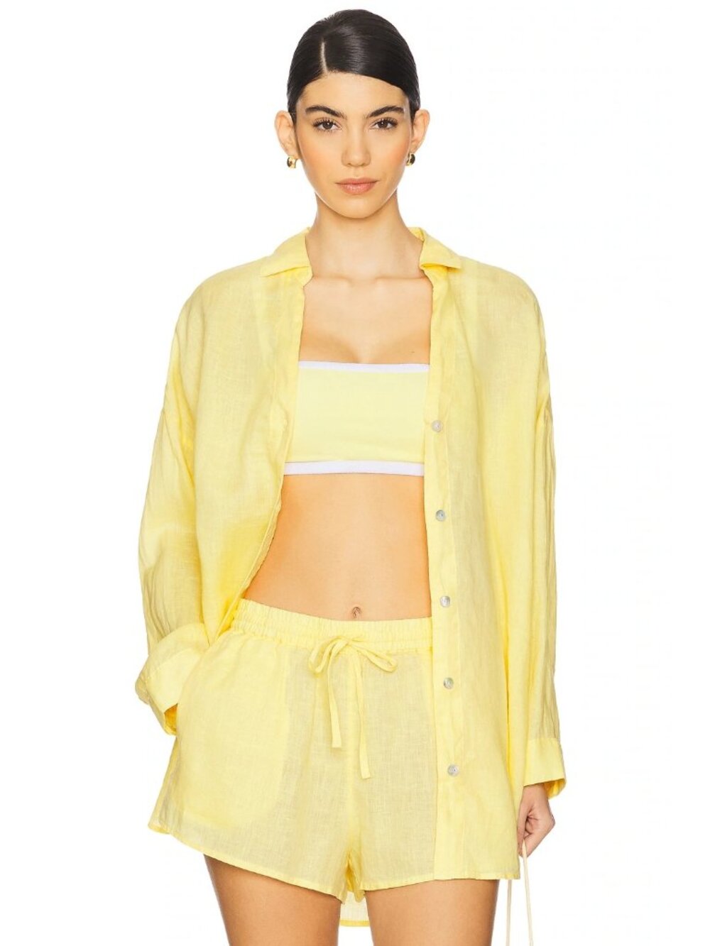 NWOT L Space Rio Set Linen Tunic & Shorts SET in Daisy Yellow Size M/L